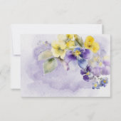 Lila- und gelbblütenfarbener QR-Code für moderne H RSVP Karte (Rückseite)