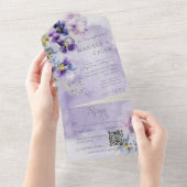 Lila- und gelbblütenmodisch - QR-Code All In One Einladung (Abreißen)