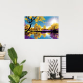 Lila und gelbe Baumreflexion am Friedlichen See Poster (Heimbüro)