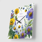 Lila und gelbe Blume Anpassen von Text Quadratische Wanduhr (Winkel)