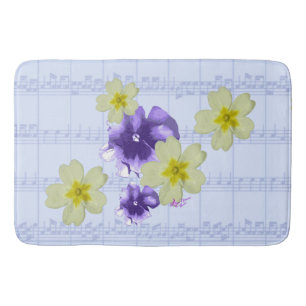 Lila und gelbe Blumen Blauer Blatt Bath Mat Badematte