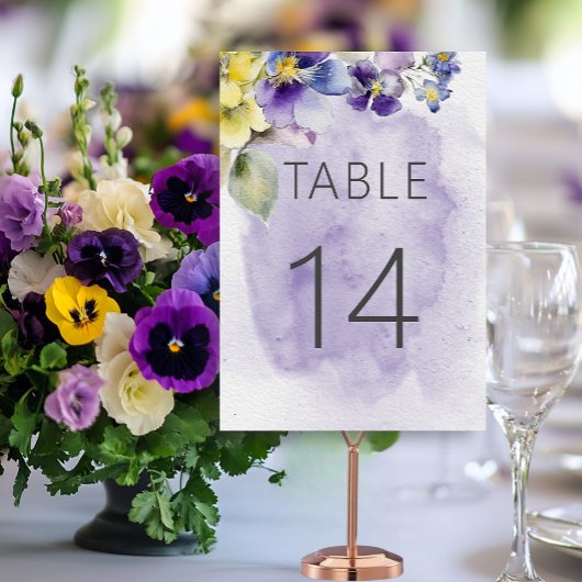 Lila und gelbe Blumen Moderne Hochzeit Tischnummer
