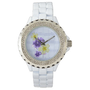 Lila und gelbe Blumen Notizzettel Armbanduhr
