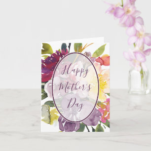 Lila und gelbe Blumengestaltung zum Muttertag Karte