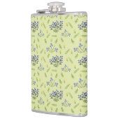 lila und gelbe Blumenmuster Flachmann (Links)