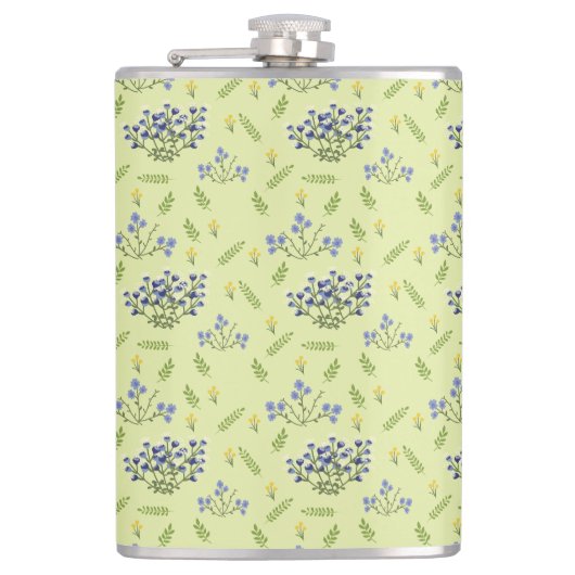 lila und gelbe Blumenmuster Flachmann (Vorderseite)