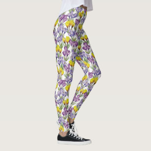 Lila und gelbe Crocus-Blume für den Frühling Leggings