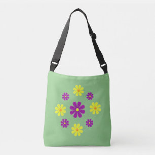 Lila und gelbe Frühlingsblumen auf Grün Tragetaschen Mit Langen Trägern