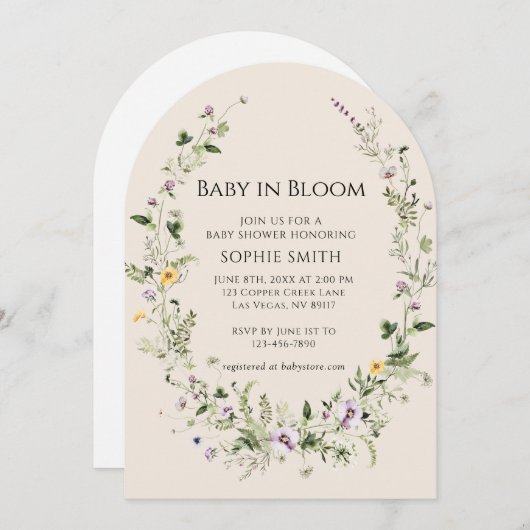 Lila und gelbe Kleine in der Blütendusche Einladung (Vorne/Hinten)