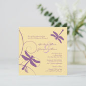 Lila und gelbe Libelle-Hochzeitseinladung Einladung (Stehend Vorderseite)