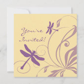 Lila und gelbe Libelle-Hochzeitseinladung Einladung (Rückseite)