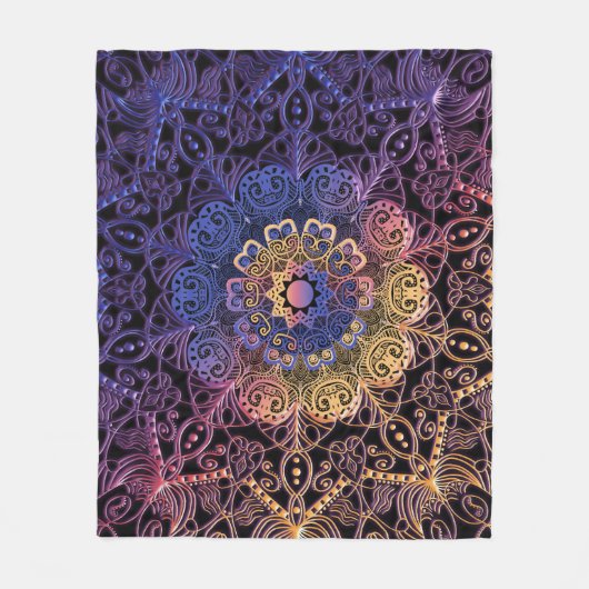 Lila und gelbe Mandala: handgezeichnet Design Fleecedecke (Vorderseite)