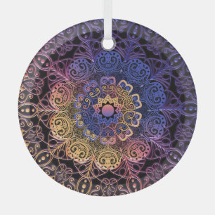 Lila und gelbe Mandala: handgezeichnet Design Ornament Aus Glas