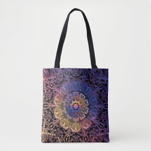 Lila und gelbe Mandala: handgezeichnet Design Tasche (Vorderseite)