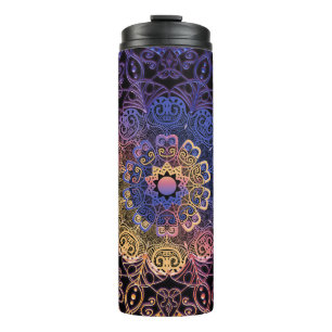 Lila und gelbe Mandala: handgezeichnet Design Thermosbecher