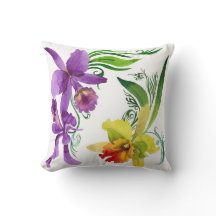 Lila und gelbe Orchideen-Blumen-Wasserfarbe