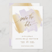 Lila und gelbe Pinselstriche, minimale Hochzeiten Save The Date (Vorne/Hinten)