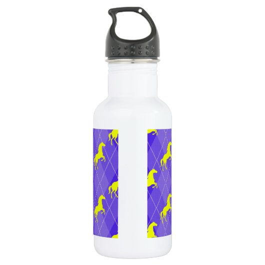 Lila und gelbe Raute, Pferde, Pferde Edelstahlflasche (Rückseite)