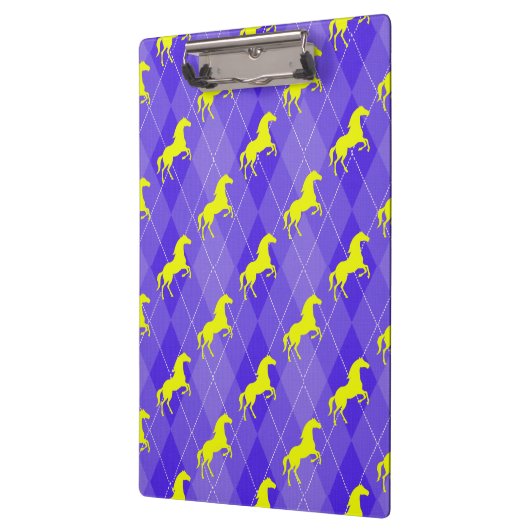 Lila und gelbe Raute, Pferde, Pferde Klemmbrett (Links)