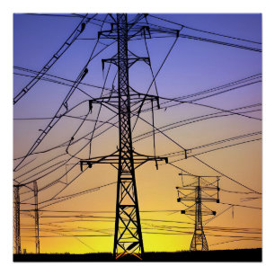 Lila und gelbe Sky-Pylons Poster