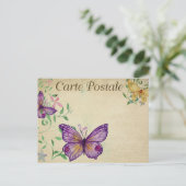 Lila und gelbe Vintage Schmetterlinge Postkarte (Stehend Vorderseite)