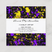 Lila und gelber Anstrich Spritzer in Schwarz Quadratische Visitenkarte (Rückseite)