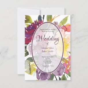 Lila und gelber floraler Hintergrund Hochzeitseinl Einladung