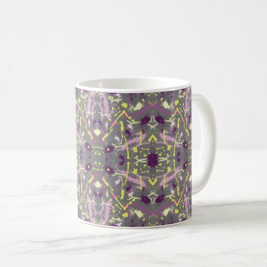 Lila und gelber Paint-Spritzer Kaffeetasse (VorderseiteRechts)