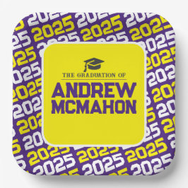 Lila und gelber Personalisierter Abschluss Pappteller