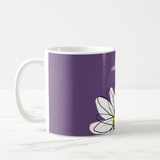 Lila und gelber weißlicher Daisy-Text Kaffeetasse (Links)