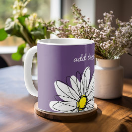 Lila und gelber weißlicher Daisy-Text Kaffeetasse