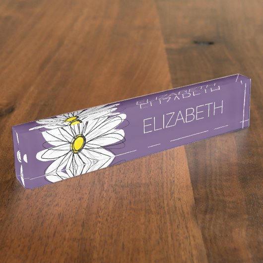 Lila und gelber weißlicher Daisy-Text Namensplakette (Seite)