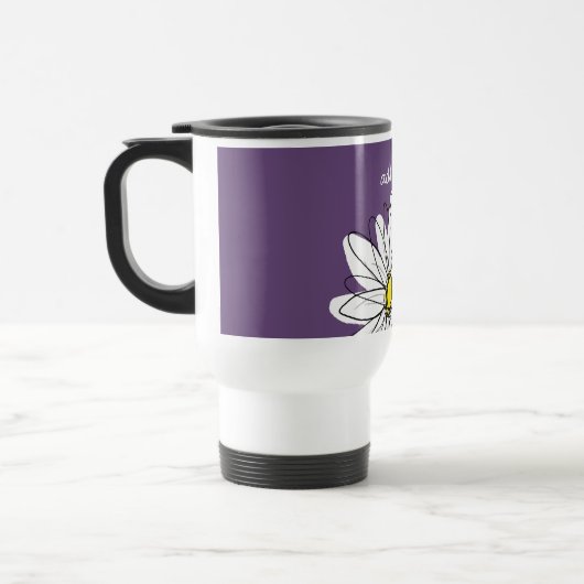 Lila und gelber weißlicher Daisy-Text Reisebecher (Links)