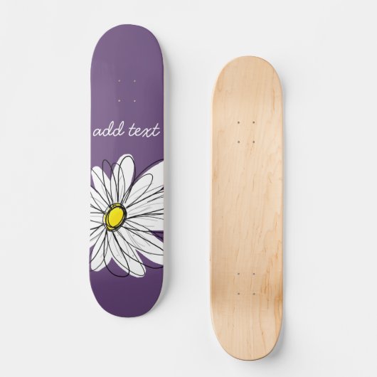 Lila und gelber Whimsical-Daisy-Skripttext Skateboard (Vorderseite)