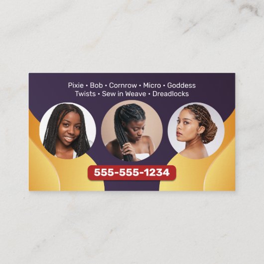 Lila und gelbes Afrikanisches Haarbraiding-Foto Br Visitenkarte (Rückseite)