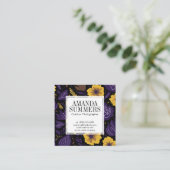 Lila und gelbes Blumenmuster Quadratische Visitenkarte (Stehend Vorderseite)