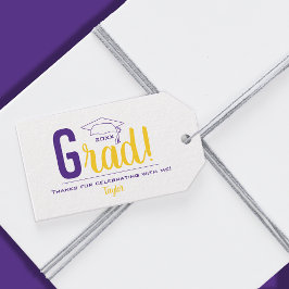 Lila und gelbes GraduierungskappenGastgeschenk Geschenkanhänger