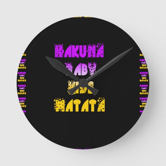 Lila und gelbes Hakuna Matata Baby scherzt Runde Wanduhr (Vorderseite)