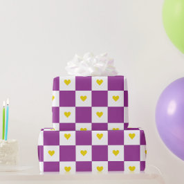 Lila und gelbes Herz Geschenkpapier