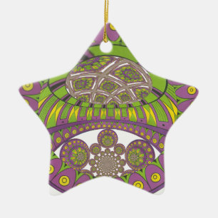 Lila und gelbes Kaleidoskop Keramik Ornament