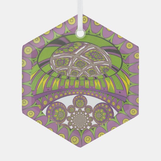 Lila und gelbes Kaleidoskop Ornament Aus Glas (Vorderseite)