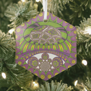 Lila und gelbes Kaleidoskop Ornament Aus Glas