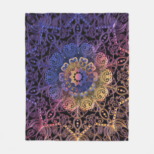 Lila und gelbes Mandala: handgezeichnetes Design Fleecedecke