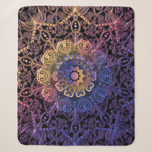 Lila und gelbes Mandala: handgezeichnetes Design Sherpadecke