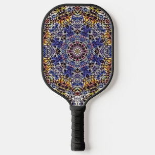 Lila und gelbes psychedelisches Fraktal-Mandala Pickleball Schläger