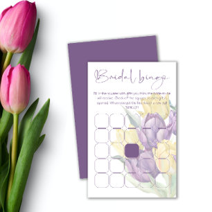 Lila und gelbes Tulpen-Brautparty-Bingospiel