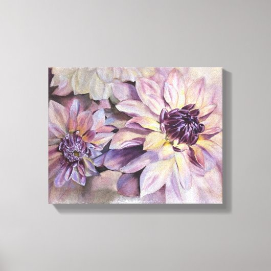 LILA UND GELBTE DAHLIAS WRAPPING CANVAS MALERIEREN LEINWANDDRUCK (Vorderseite)