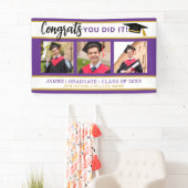 Lila und Gold 3 Foto Collage Glückwunschs Grad 202 Banner (Insitu)