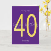 Lila und Gold 40. Geburtstag Karte (Gelbe Blume)