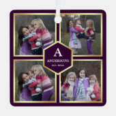 Lila und Gold-4-Bilderfamilie - FotoCollage Ornament Aus Metall (Vorderseite)